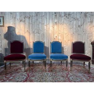 Suite Of 4 Napoleon III Style Chairs In Blackened And Gilded Wood