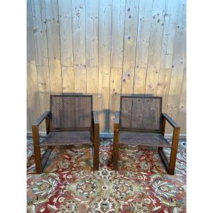 Pair Of Steel Garden Armchairs