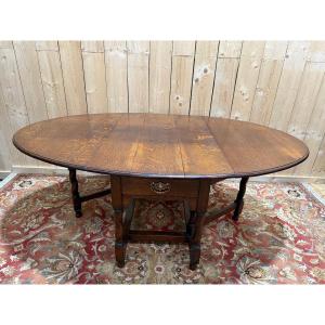 English Solid Oak Gateleg Table Signed