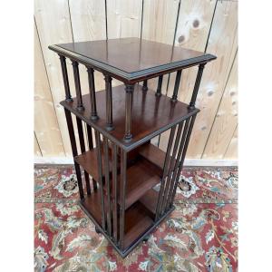 Revolving Bookcase In Solid Mahogany And Brass