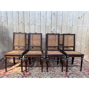 Set Of 8 Louis XVI-style Chairs In Mahogany And Cane 