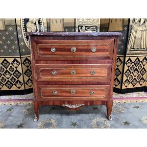 Commode Louis XVI Period - Transition In Marquetry