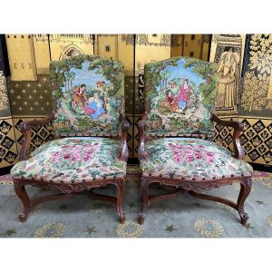 Pair Of Regency Armchairs Upholstered With Small Dots