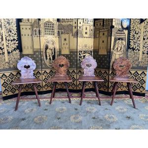 Suite Of 4 Alsatian Chairs In Elm Burl