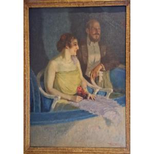 "the Lodge" Large Oil On Canvas By Henri Joseph Thomas