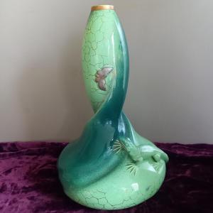 Pierrefonds Ceramic Representing A Gourd Decorated With A Lizard And A Butterfly