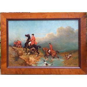 Hunting With Hounds Oil On Canvas Circa 1830