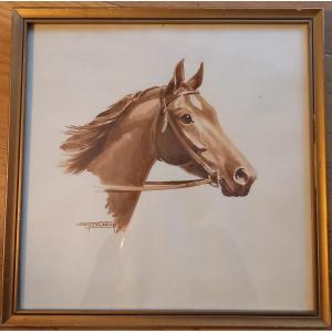 Watercolor Portrait Of A Horse, Signed Jacques Cartier