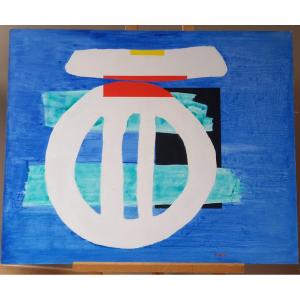 Abstract Composition, Acrylic On Canvas, Stamp On The Back, Zevaco Sale Circa 1970