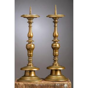 Pair Of Candlesticks, 17th Century.