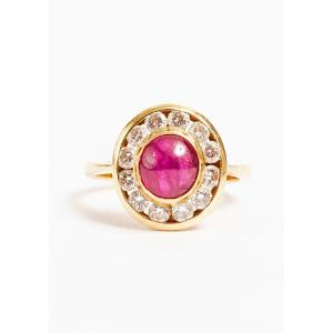Ring In Yellow Gold, Rubies And Diamonds