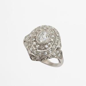 Art Deco Dome Ring In Platinum And Diamonds