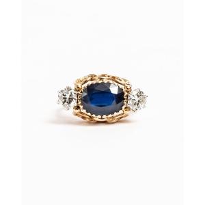 Tank Ring In Rose Gold, Sapphire And Diamonds