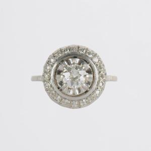 Art Deco Target Ring With Diamonds