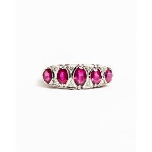 Garter Ring In White Gold, Rubies And Diamonds