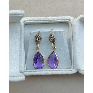 Antique Rose Gold Earrings With Amethysts And Pearls