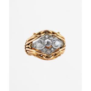 Dome Ring In Yellow Gold And Diamonds