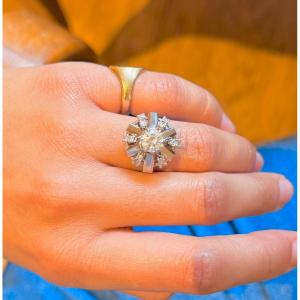 Art Deco Dome Ring In Platinum And Diamonds