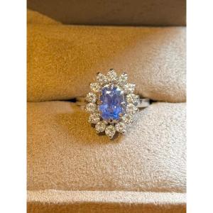 Marguerite Ring In White Gold With Ceylon Sapphire And Diamonds