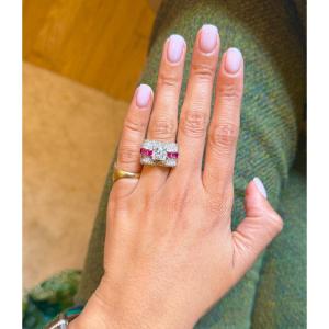 Tank Ring In White Gold With Rubies And Diamonds