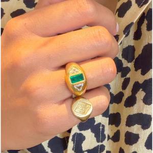 Yellow Gold, Emerald And Diamond Jonc Ring