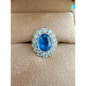 Pompadour Ring In White Gold With Sapphire And Diamondson