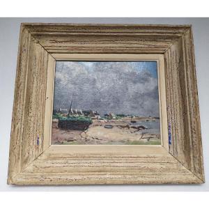 Lucien Seevagen (1887-1959), View Of Pen Land, Marine On Wooden Panel » 20th Century.