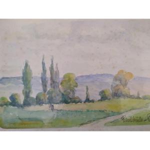 Watercolor By Paul Emile Pissaro - Country Landscape - 20th Century -