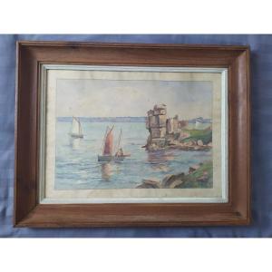Marine Watercolor Brittany Ploumanac'h - A. Daniel - 20th Century.