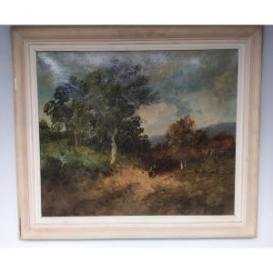 Oil On Canvas – Countryside Landscape And Animated Forest – Signed Vallet - 19th Century.