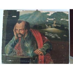 Painting On Oak Panel – Bust Of Saint – 17th Century