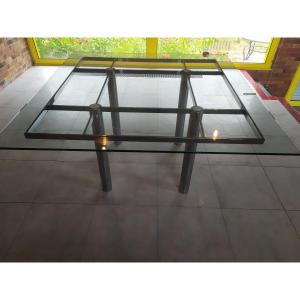 Glass Table And Chrome Metal Structure – Tobia Scarpa – Andre Model –
