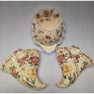 Vases Luneville And Corbeille Longchamp - 20th Century .