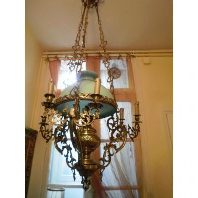 Suspension Chandelier In Bronze And Brass - XXth