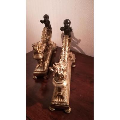 Pair Of Bronze Andirons - XIX