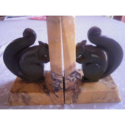 2 Bronze Squirrels - L Hubert - Art Deco