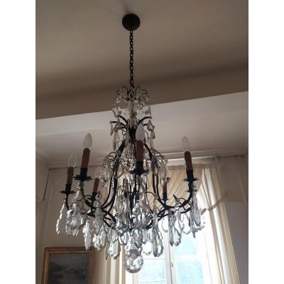 Cage Chandelier In Bronze - Early Twentieth.