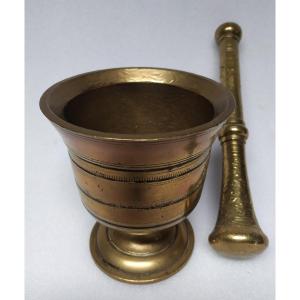 Mortar And Pestle In Golden Bronze - XIXth.