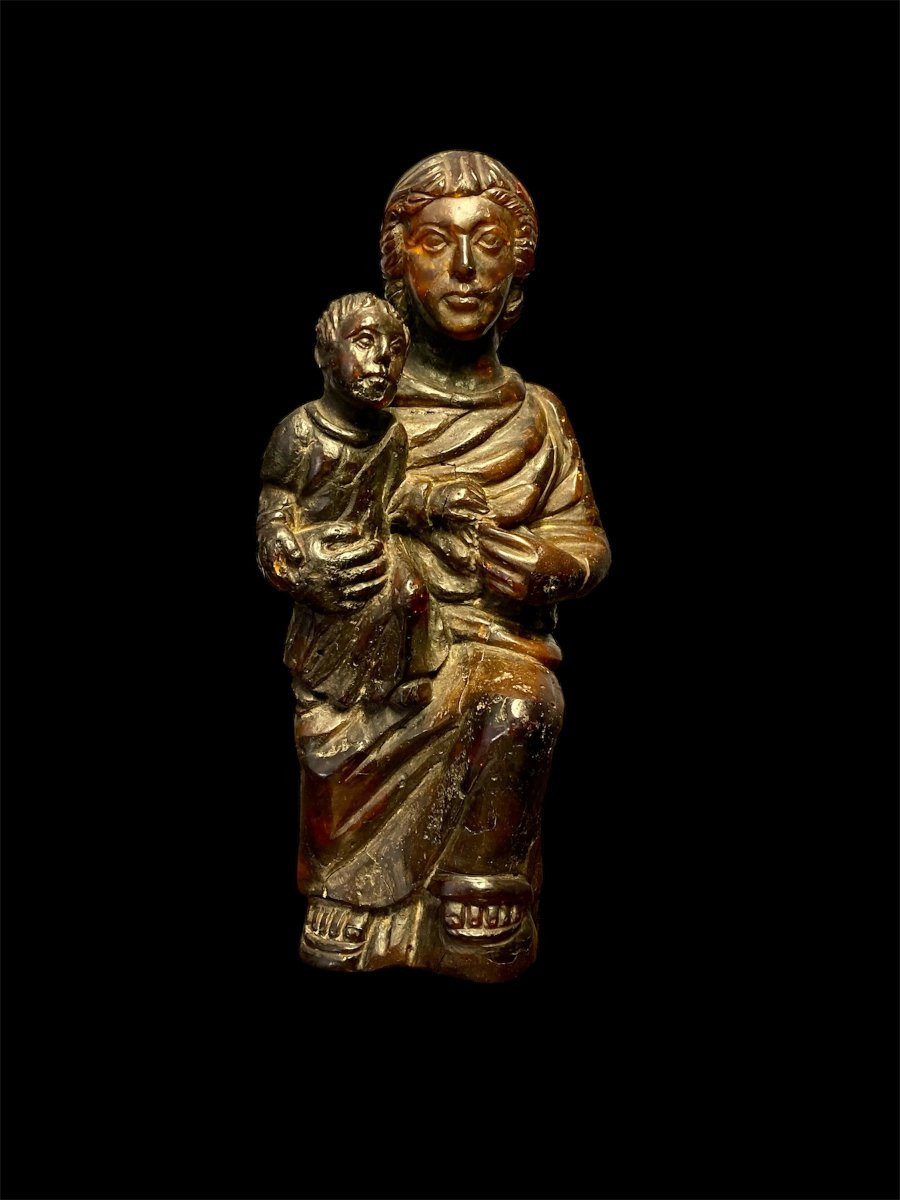 Inizio XV secolo - Ambra nera del baltico - Madonna in trono col Bambino-photo-4