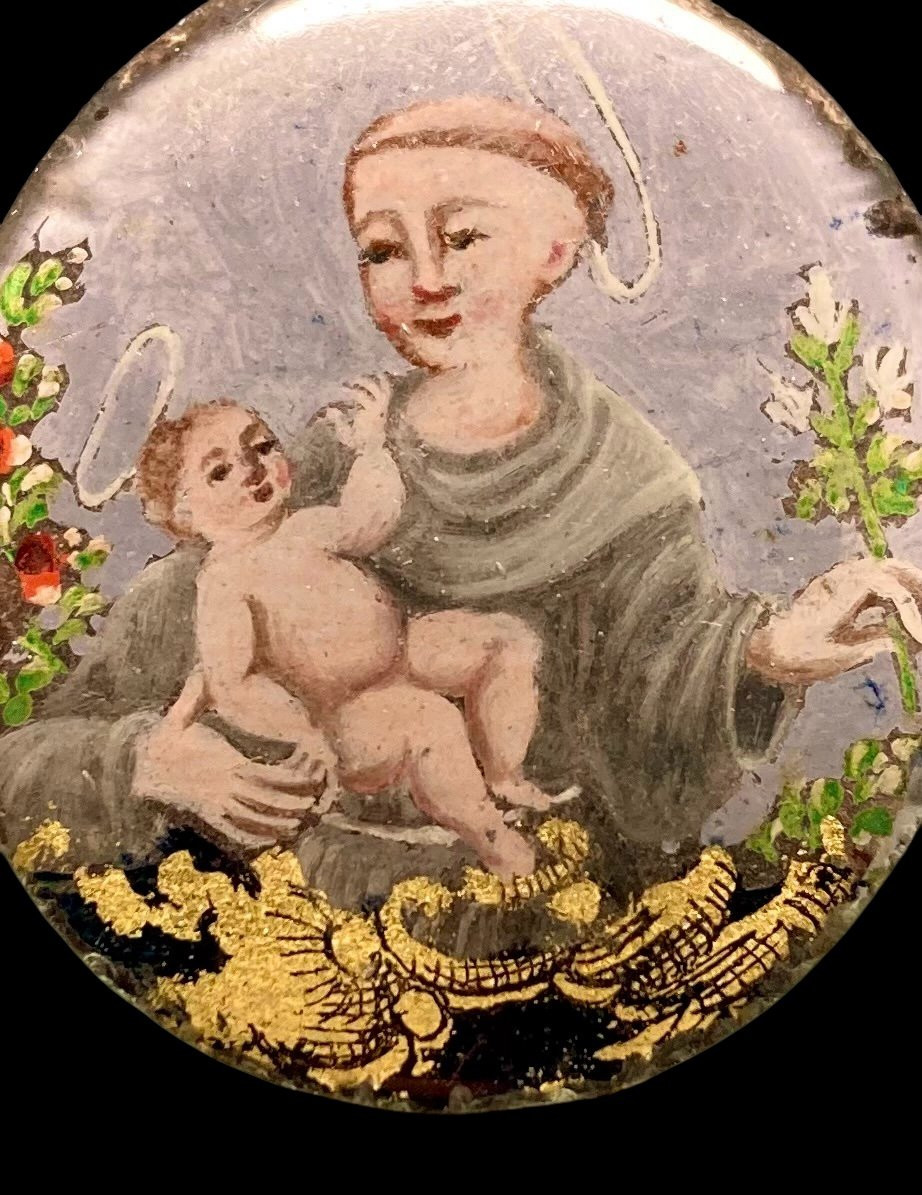 XVIII secolo - Sant'Antonio - Miniatura sotto vetro a fondo oro-photo-4