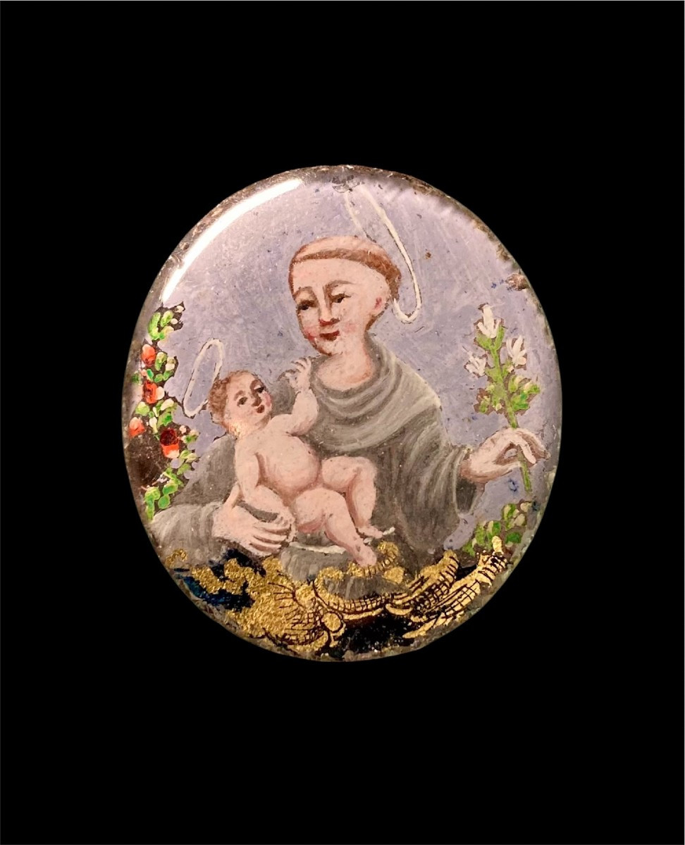 XVIII secolo - Sant'Antonio - Miniatura sotto vetro a fondo oro
