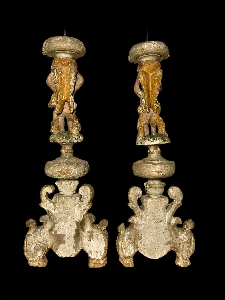 1580 - Toscana - Coppia di candelieri scolpiti ad angeli-photo-1