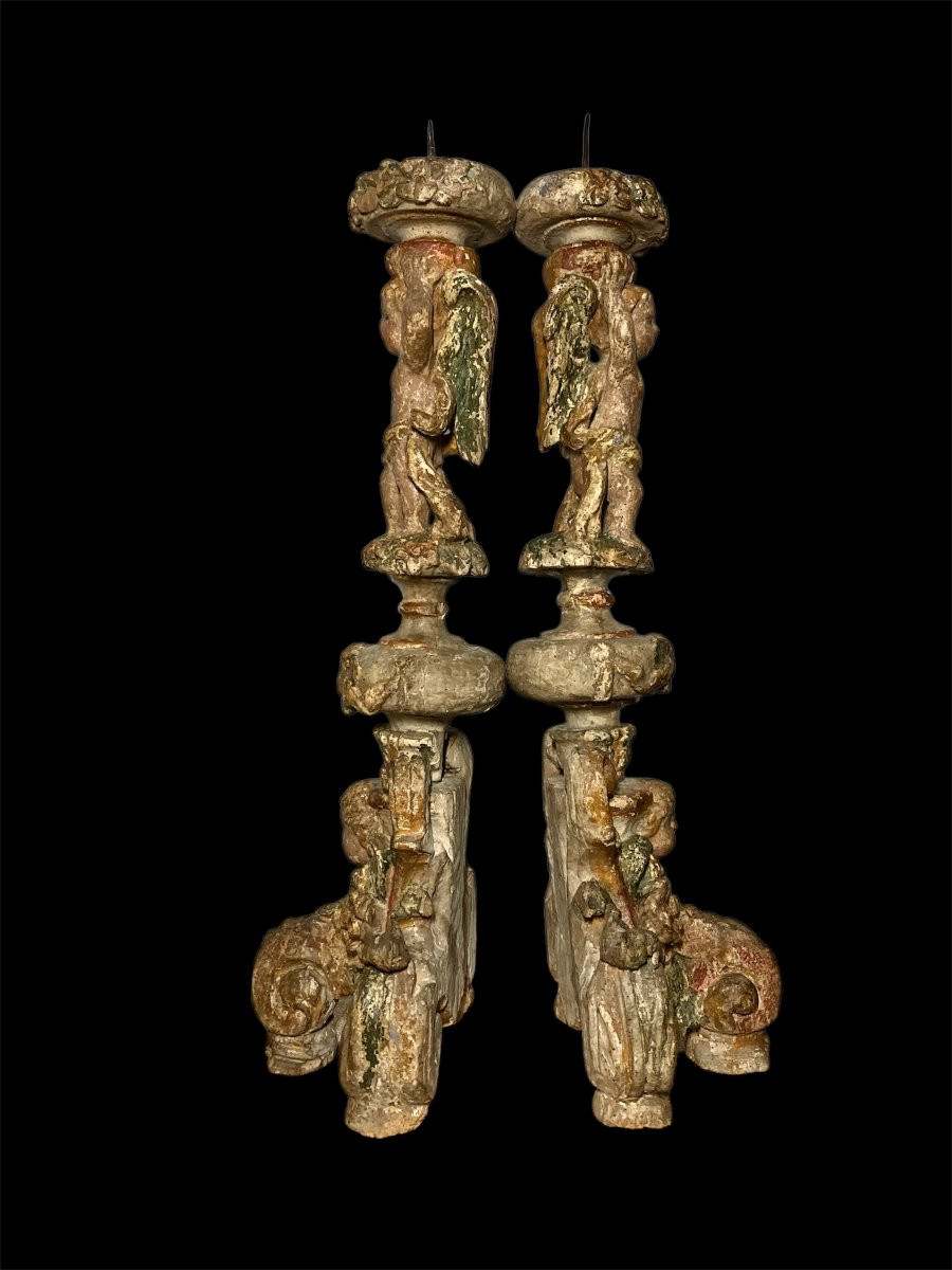 1580 - Toscana - Coppia di candelieri scolpiti ad angeli-photo-2