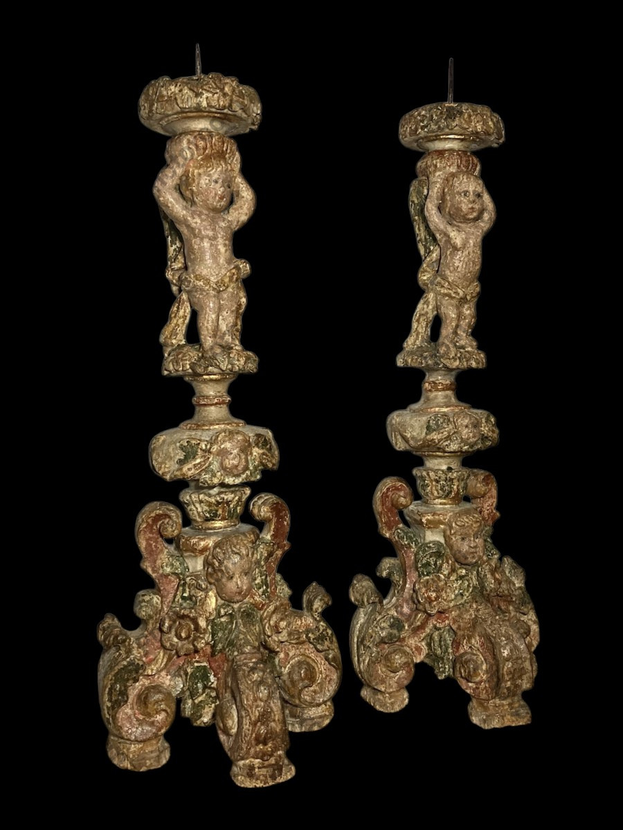 1580 - Toscana - Coppia di candelieri scolpiti ad angeli