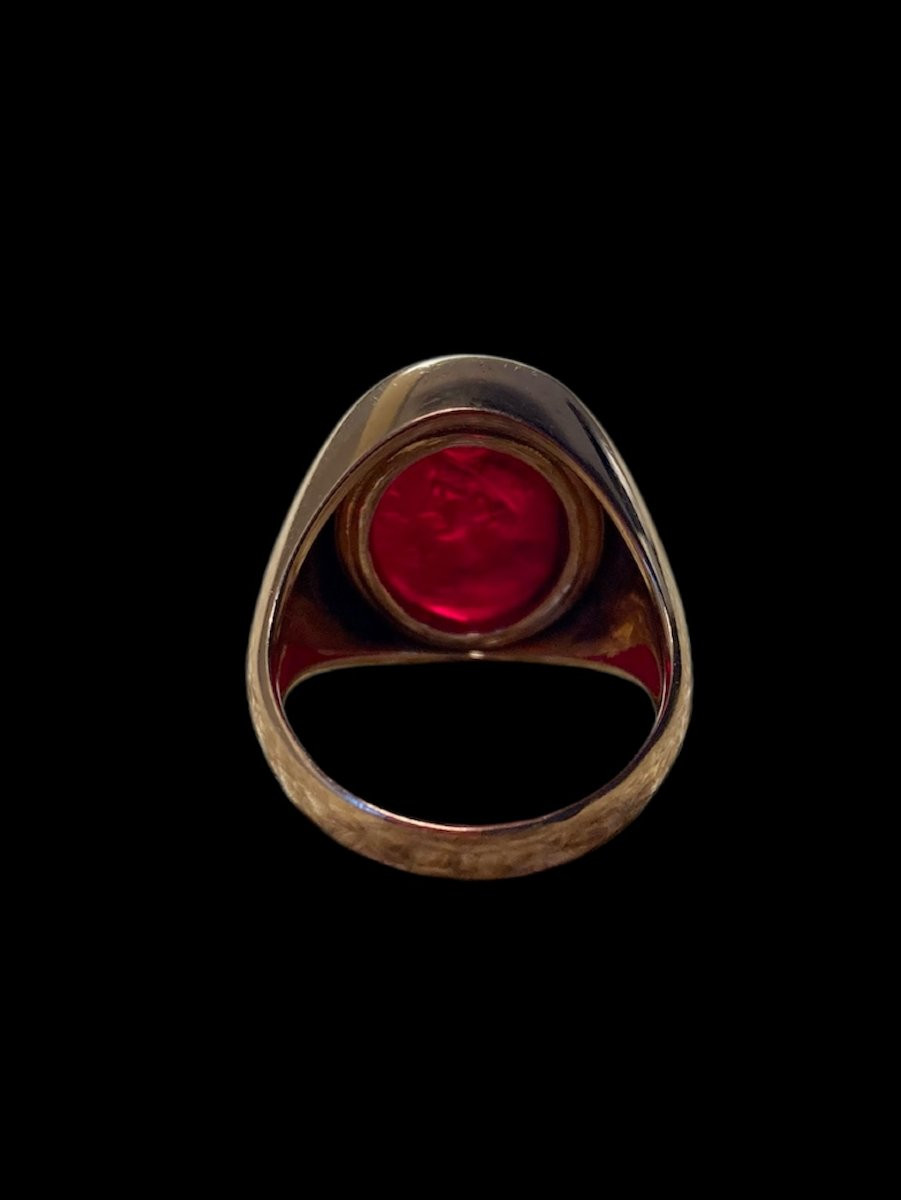 Imperatore Nerone - Intaglio in pasta vitrea montato su anello chevalier in oro rosa 18K-photo-4