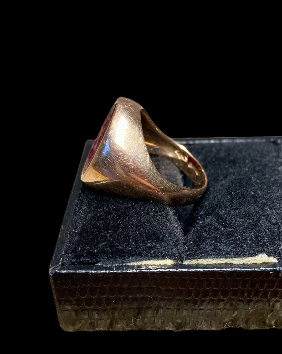 Imperatore Nerone - Intaglio in pasta vitrea montato su anello chevalier in oro rosa 18K-photo-1