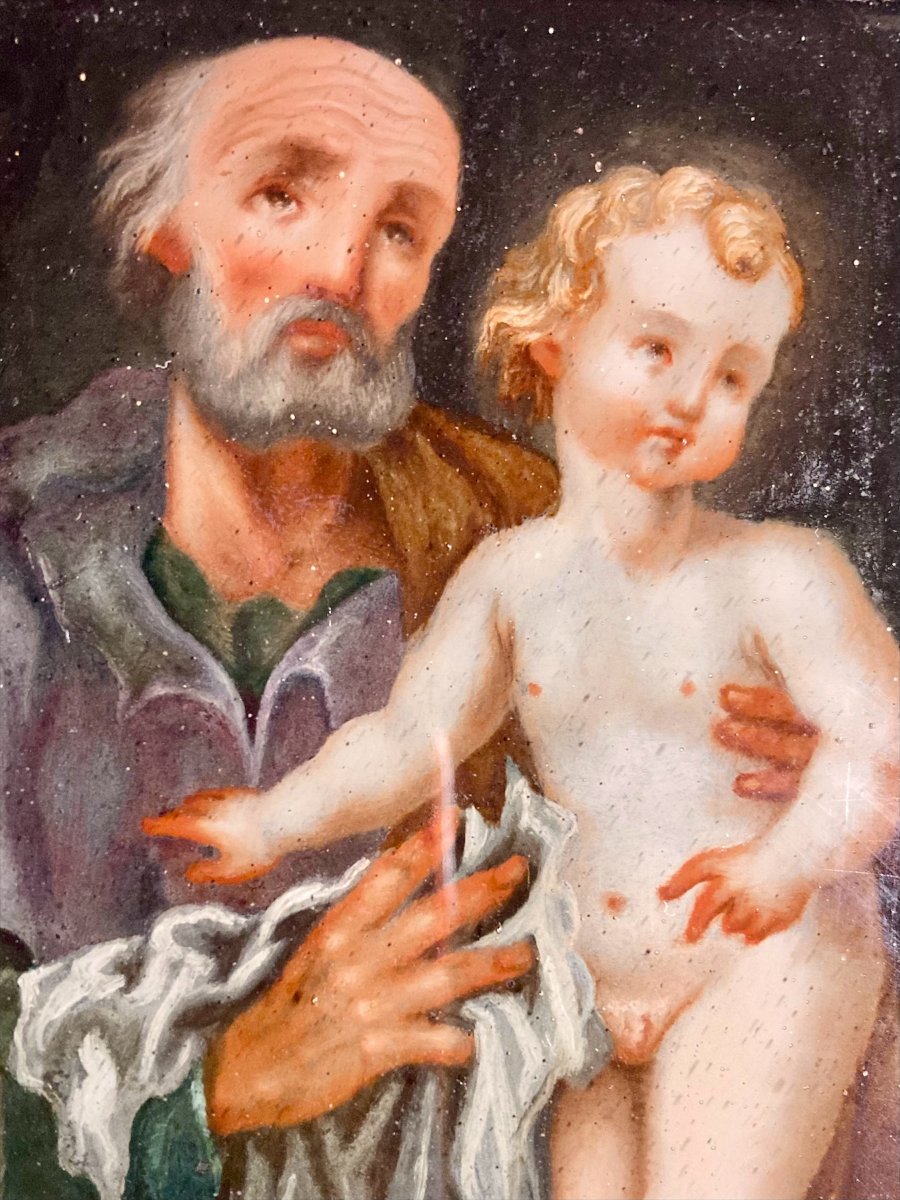 XVIII secolo - Olio sotto vetro - San Giuseppe e il Bambino-photo-2