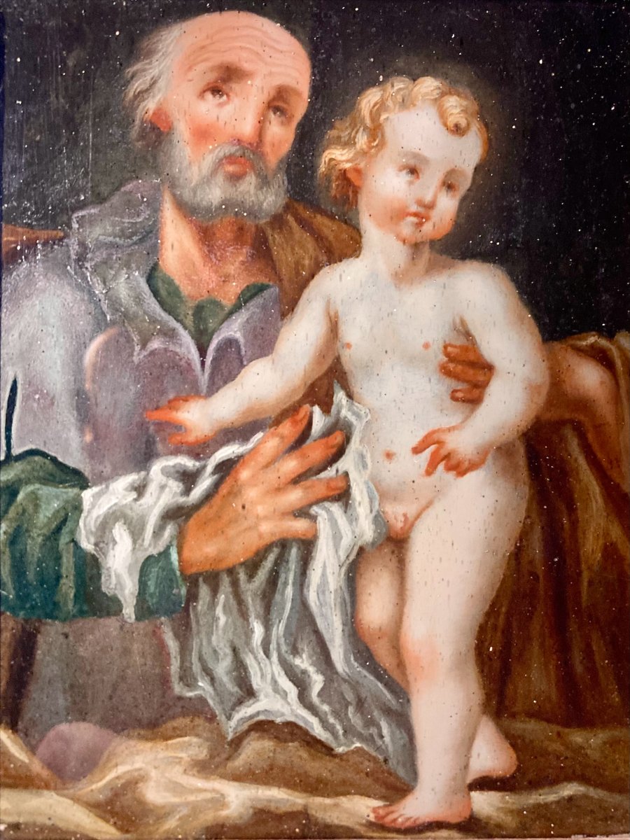 XVIII secolo - Olio sotto vetro - San Giuseppe e il Bambino-photo-2