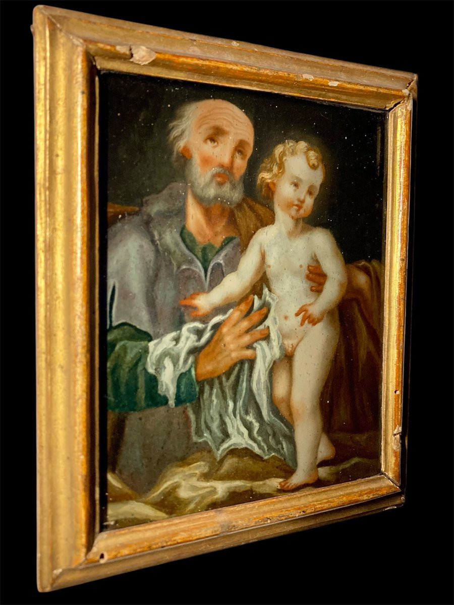 XVIII secolo - Olio sotto vetro - San Giuseppe e il Bambino-photo-5