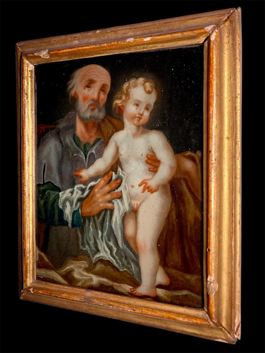 XVIII secolo - Olio sotto vetro - San Giuseppe e il Bambino-photo-6